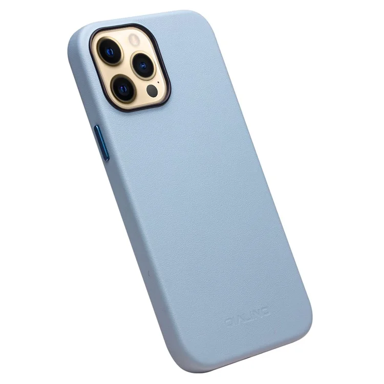 Qialino Pour Iphone 13 Pro 6.1 Pouces Coue de Vache en Cuir en Cuir Couverture de Téléphone Magnétique Pour Chargement Magsafe - Bébé Bleu