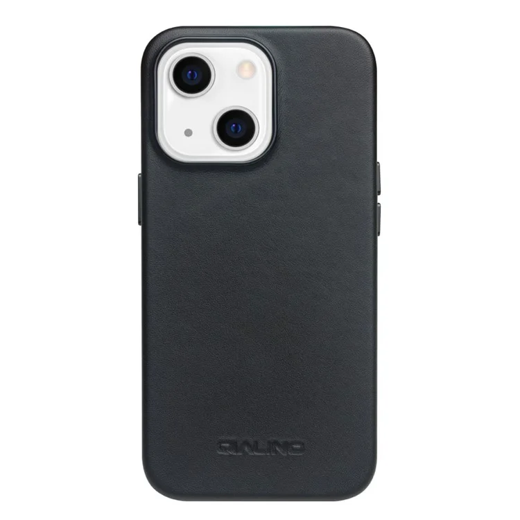 Capa de telefone QIALINO Magnetic Charging Cowhide Leather Coated PC para iPhone 13 6.1 polegadas - Preto