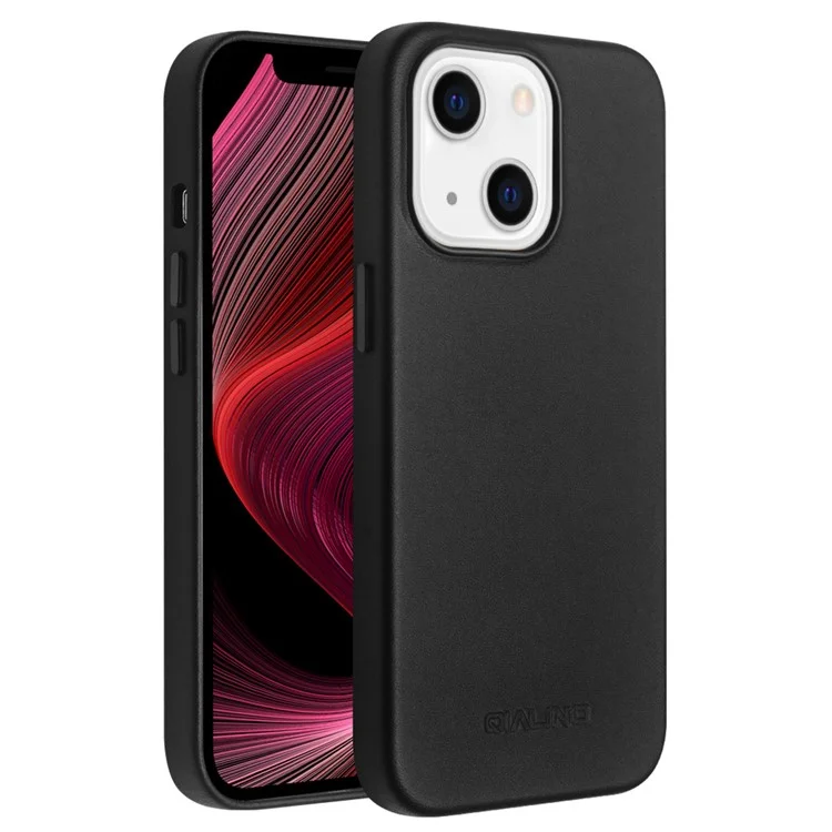 Capa de telefone QIALINO Magnetic Charging Cowhide Leather Coated PC para iPhone 13 6.1 polegadas - Preto