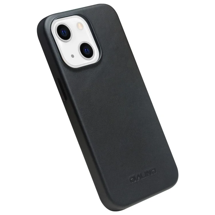 Capa de telefone QIALINO Magnetic Charging Cowhide Leather Coated PC para iPhone 13 6.1 polegadas - Preto