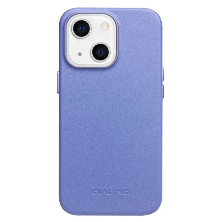 Étui de protection en cuir de vache avec revêtement en PC et charge magnétique pour iPhone 13 6.1 pouces - Bleu