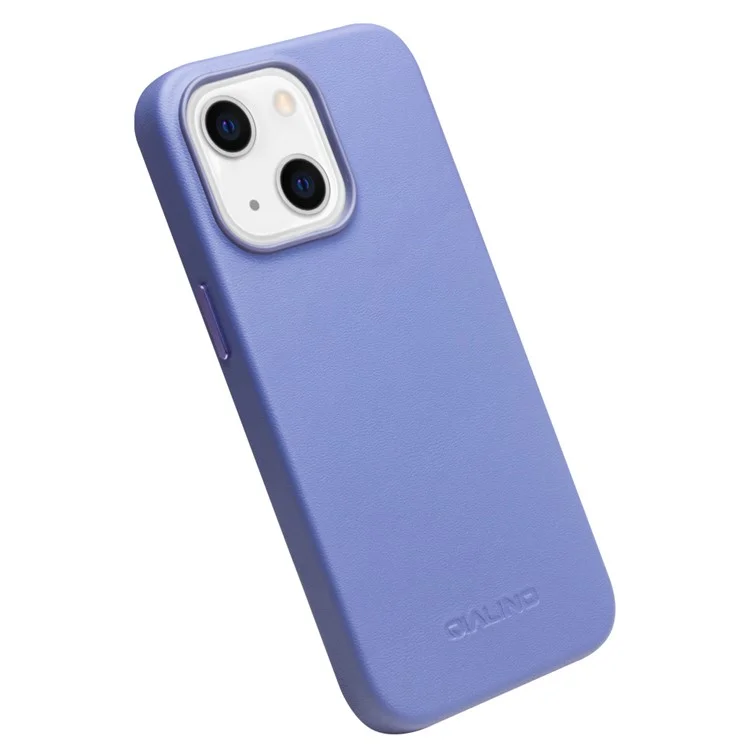 Étui de protection en cuir de vache avec revêtement en PC et charge magnétique pour iPhone 13 6.1 pouces - Bleu