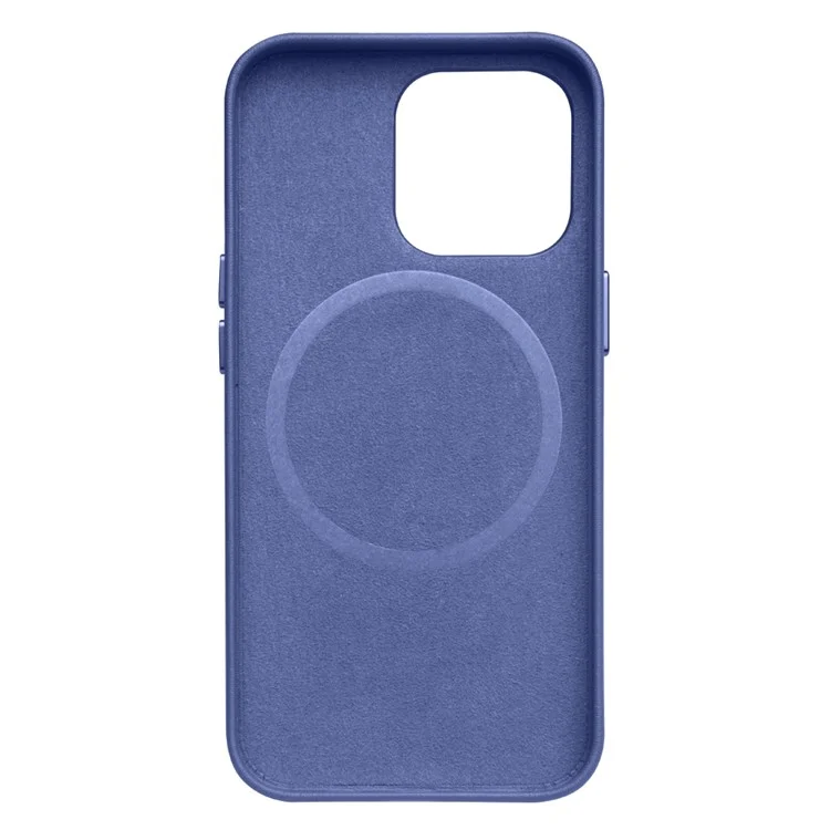 Étui de protection en cuir de vache avec revêtement en PC et charge magnétique pour iPhone 13 6.1 pouces - Bleu