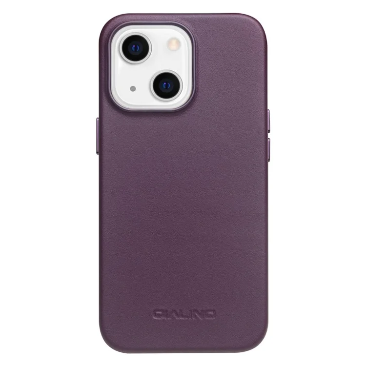 Capa de telefone de couro de vaca revestida com PC QIALINO Magnetic Charging para iPhone 13 6.1 polegadas - Roxo