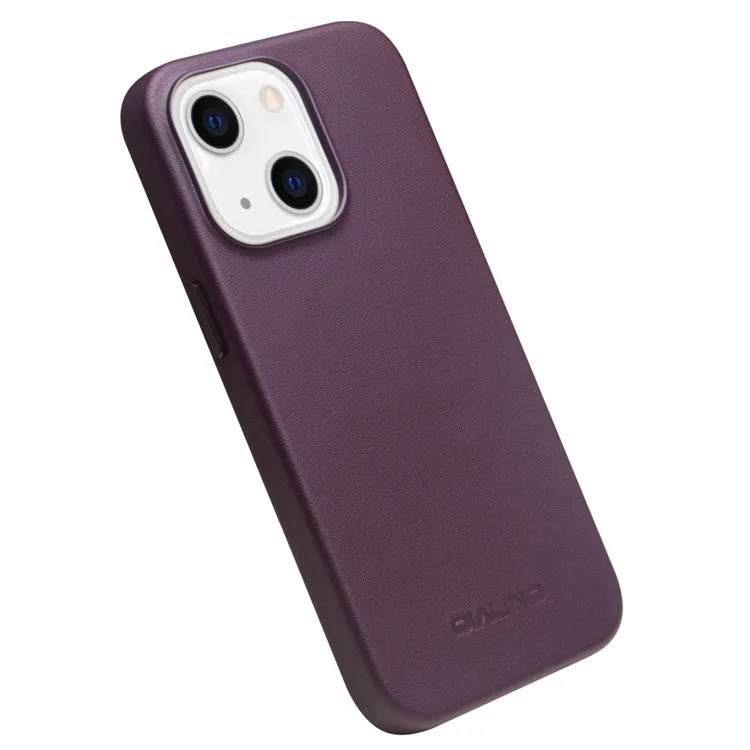 Capa de telefone de couro de vaca revestida com PC QIALINO Magnetic Charging para iPhone 13 6.1 polegadas - Roxo