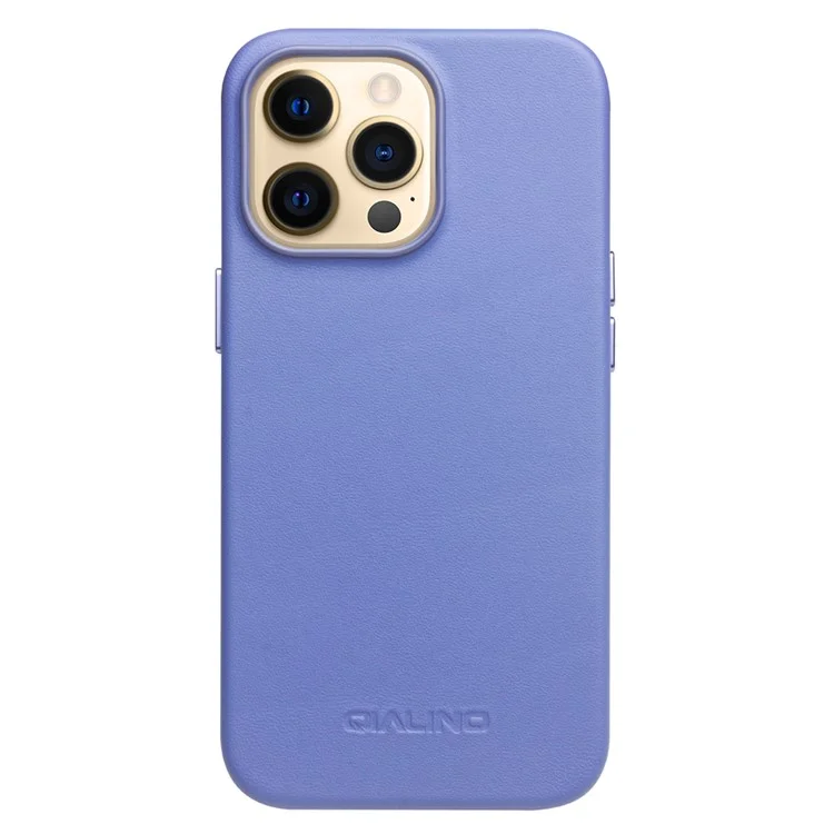 QIALINO Couro de Vaca Revestido de Couro Protetora Capa do Telefone Compatível com Carregamento MagSafe para iPhone 13 Pro Max 6.7 polegadas - Azul