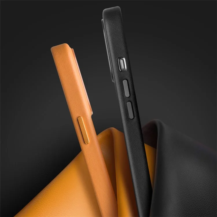 Capa protetora de couro revestido de vaca QIALINO compatível com carregamento MagSafe para iPhone 13 Pro Max 6.7 polegadas - Laranja