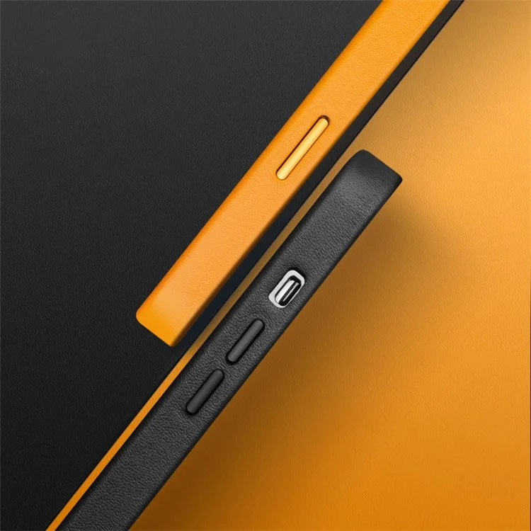 Capa protetora de couro revestido de vaca QIALINO compatível com carregamento MagSafe para iPhone 13 Pro Max 6.7 polegadas - Laranja