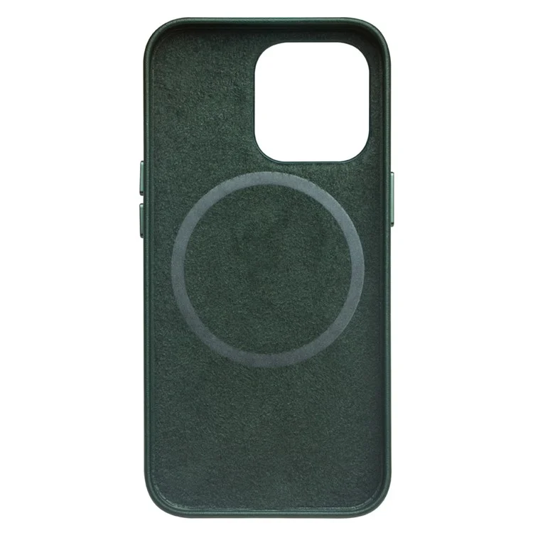 Capa de proteção de couro de vaca revestido da QIALINO, compatível com carregamento MagSafe para iPhone 13 Pro Max 6.7 polegadas - Verde escuro