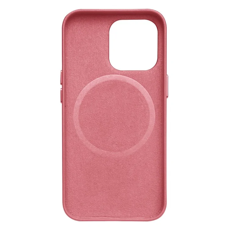 QIALINO Magnetic Absorption Cowhide Leather Coated Phone Case Protector Magnetic Charging for iPhone 13 mini 5.4 inch - Pink