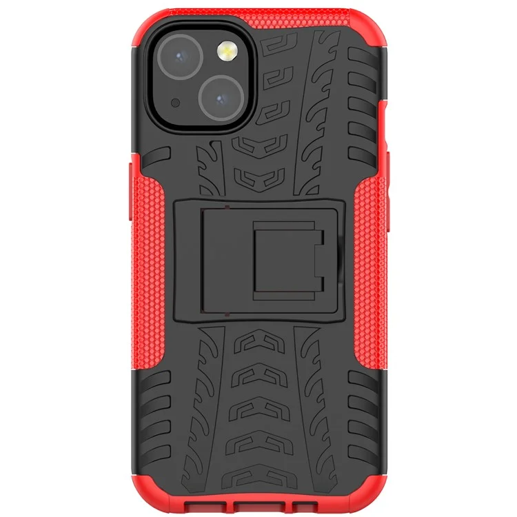 Tire Texture Anti-Drop PC + TPU Protective Cover with Kickstand for iPhone 13 6.1 inch - Red