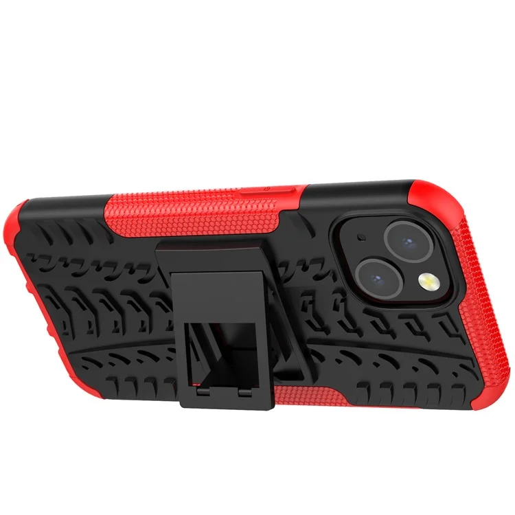 Tire Texture Anti-Drop PC + TPU Protective Cover with Kickstand for iPhone 13 6.1 inch - Red