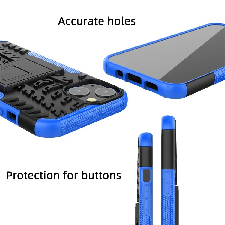 Tire Texture Anti-Drop PC + TPU Protective Cover with Kickstand for iPhone 13 6.1 inch - Red