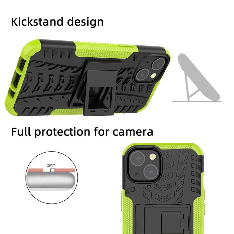 Tire Texture Anti-Drop PC + TPU Protective Cover with Kickstand for iPhone 13 6.1 inch - Red