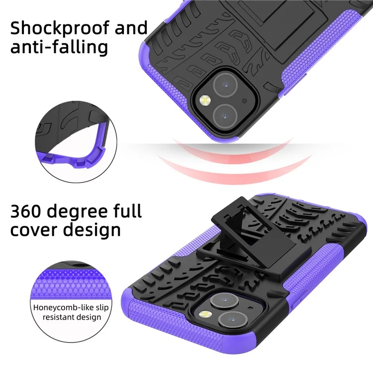 Tire Texture Anti-Drop PC + TPU Protective Cover with Kickstand for iPhone 13 6.1 inch - Red