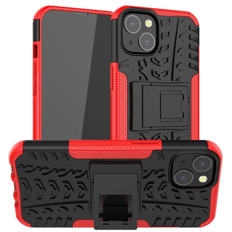 Tire Texture Anti-Drop PC + TPU Protective Cover with Kickstand for iPhone 13 6.1 inch - Red