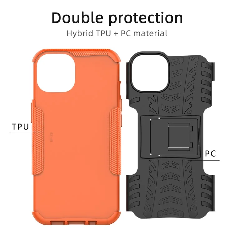 Textura De Pneu Anti-soltar PC + TPU Tampa Protetora Com Kickstand Para IPhone 13 6.1 Polegadas - Preto