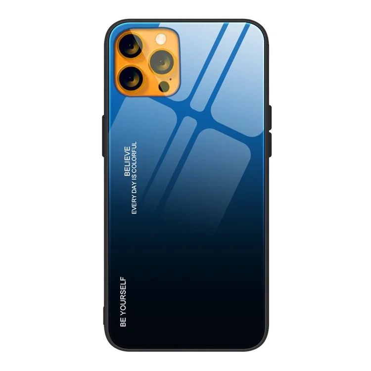 Slim Light Gradient 9H Härte Gehärtetes Glas + TPU Verschleißfeste Anti-Drop-Hybrid-Telefon-Abdeckungs-Hülle Für IPhone 13 Pro 6,1 Zoll - Blau Schwarz