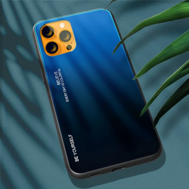 Slim Light Gradient 9H Härte Gehärtetes Glas + TPU Verschleißfeste Anti-Drop-Hybrid-Telefon-Abdeckungs-Hülle Für IPhone 13 Pro 6,1 Zoll - Blau Schwarz