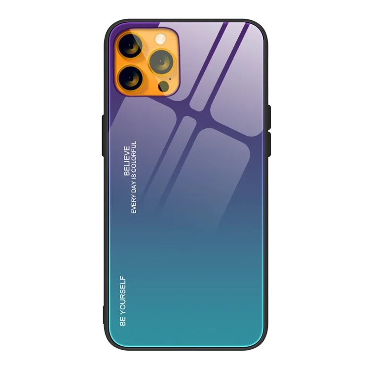Gradient 9H Härte gehärtetes Glas + TPU kratzfeste, stoßfeste dünne leichte Hybrid-Handyhülle für iPhone 13 6.1 Zoll - Lila/Blau