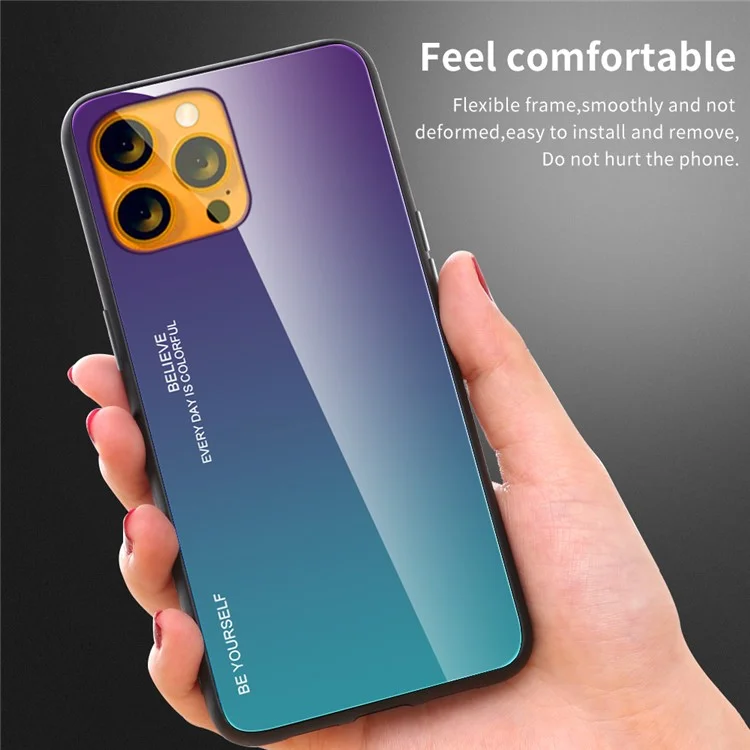 Gradient 9H Härte gehärtetes Glas + TPU kratzfeste, stoßfeste dünne leichte Hybrid-Handyhülle für iPhone 13 6.1 Zoll - Lila/Blau