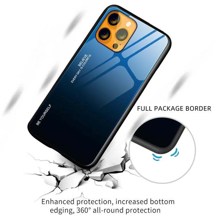 Gradient 9H Härte gehärtetes Glas + TPU kratzfeste, stoßfeste dünne leichte Hybrid-Handyhülle für iPhone 13 6.1 Zoll - Lila/Blau