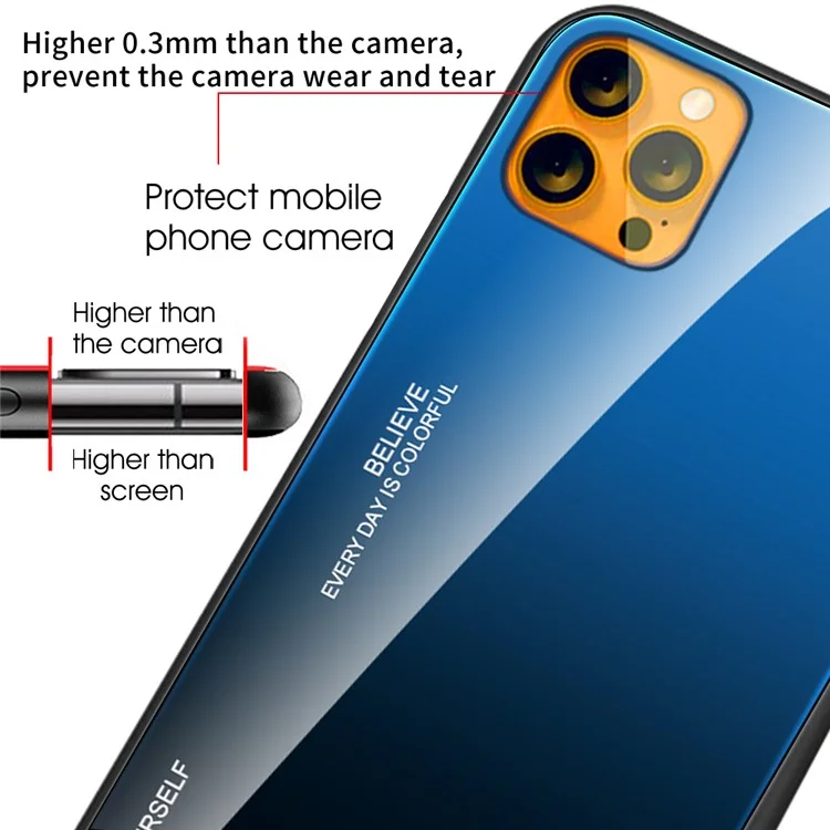 Gradient 9H Härte gehärtetes Glas + TPU kratzfeste, stoßfeste dünne leichte Hybrid-Handyhülle für iPhone 13 6.1 Zoll - Lila/Blau