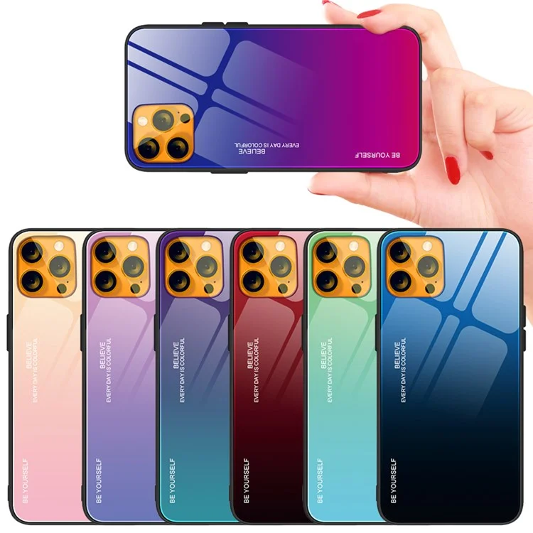 Gradient 9H Härte gehärtetes Glas + TPU kratzfeste, stoßfeste dünne leichte Hybrid-Handyhülle für iPhone 13 6.1 Zoll - Lila/Blau