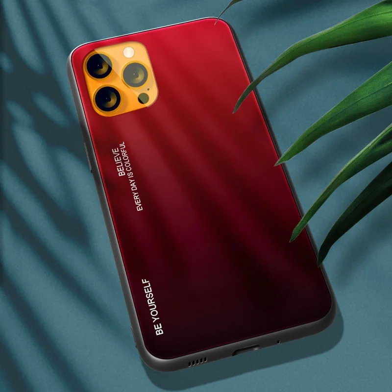 Gradient 9H Hardness Tempered Glass + TPU Scratch-Resistant Anti-Drop Thin Light Hybrid Phone Cover Case for iPhone 13 6.1 inch - Red/Black