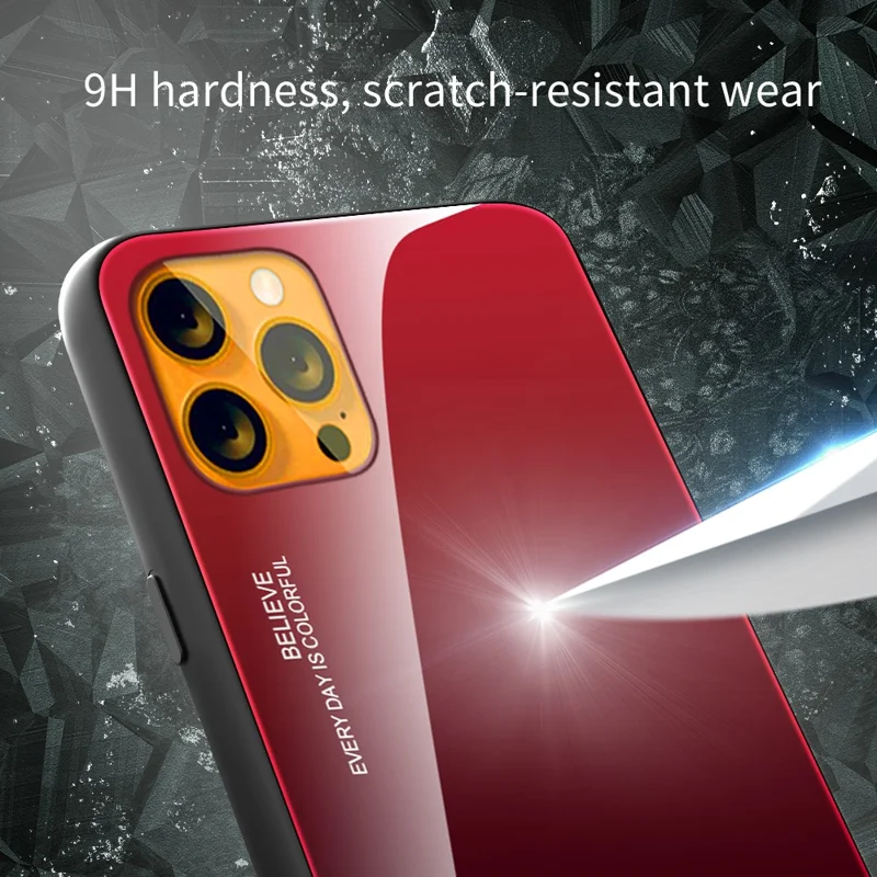 Gradient 9H Hardness Tempered Glass + TPU Scratch-Resistant Anti-Drop Thin Light Hybrid Phone Cover Case for iPhone 13 6.1 inch - Red/Black