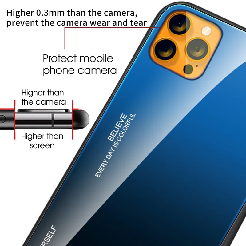 Gradient 9H Hardness Tempered Glass + TPU Scratch-Resistant Anti-Drop Thin Light Hybrid Phone Cover Case for iPhone 13 6.1 inch - Red/Black