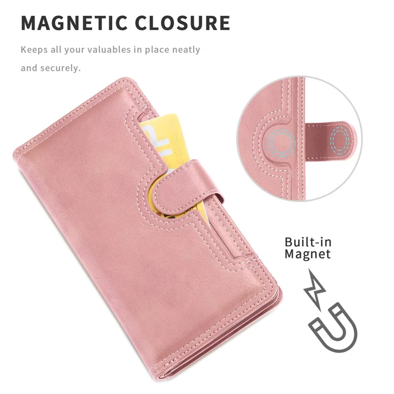 Multiple Card Slots Split Leather Stand Phone Case Shell with Wrist Strap for iPhone 13 mini 5.4 inch - Rose Gold