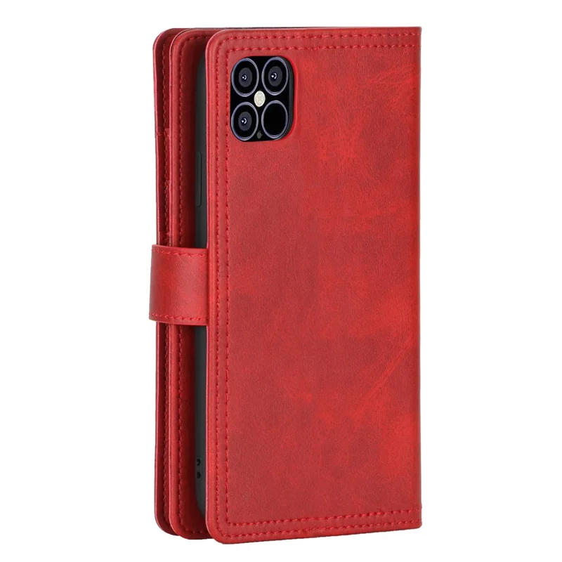 Full Protection Split Leather Phone Shell Case with Multiple Card Slots for iPhone 13 Pro 6.1 inch - Red