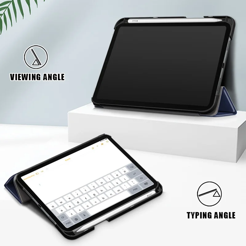Auto Wake / Sleep Tri-Fold Stand Leather Tablet Case with Pen Holder for Apple iPad mini (2024) / mini (2021) - Dark Blue