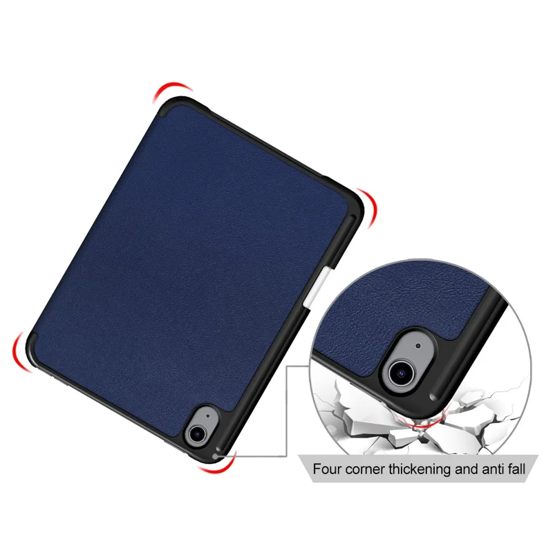 Auto Wake / Sleep Tri-Fold Stand Leather Tablet Case with Pen Holder for Apple iPad mini (2024) / mini (2021) - Dark Blue