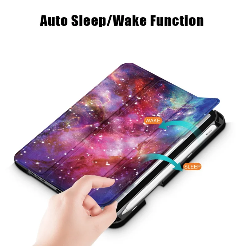 Pattern Printing Tri-Fold Stand Auto Wake / Sleep Leather Case for iPad mini (2024) / mini (2021) - Galaxy