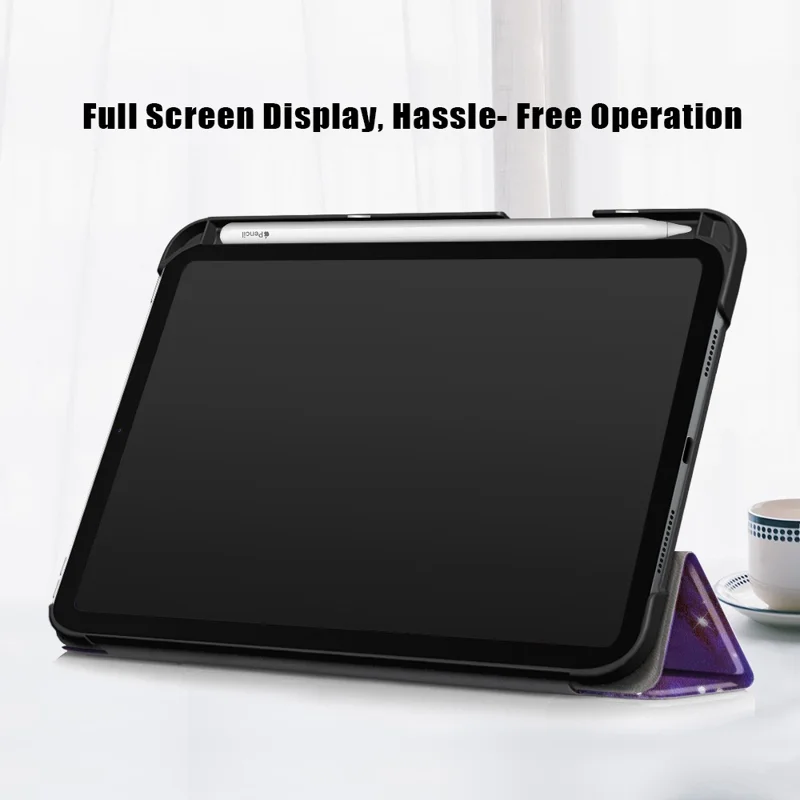 Pattern Printing Tri-Fold Stand Auto Wake / Sleep Leather Case for iPad mini (2024) / mini (2021) - Galaxy