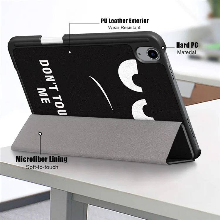 Padrão Impressão Built-in Pen Holder Premium Tri-Dobral Stand Slim Auto Wake / Capa De Caso Inteligente De Couro Pu Com Para Maçã IPad Mini 6 (2021) - Olhar Irritado