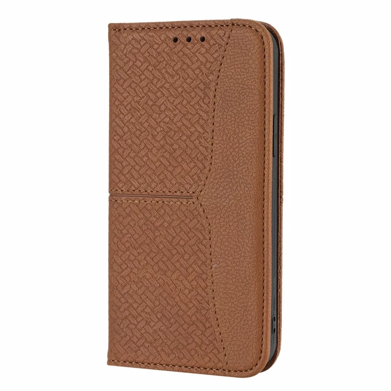 Woven Texture Wallet Stand Leather Case with Handy Strap for iPhone 12 / 12 Pro 6.1 inch - Brown