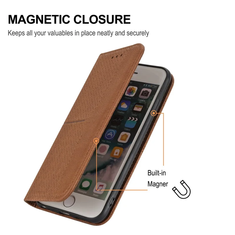 Woven Texture Wallet Stand Leather Case with Handy Strap for iPhone 12 / 12 Pro 6.1 inch - Brown