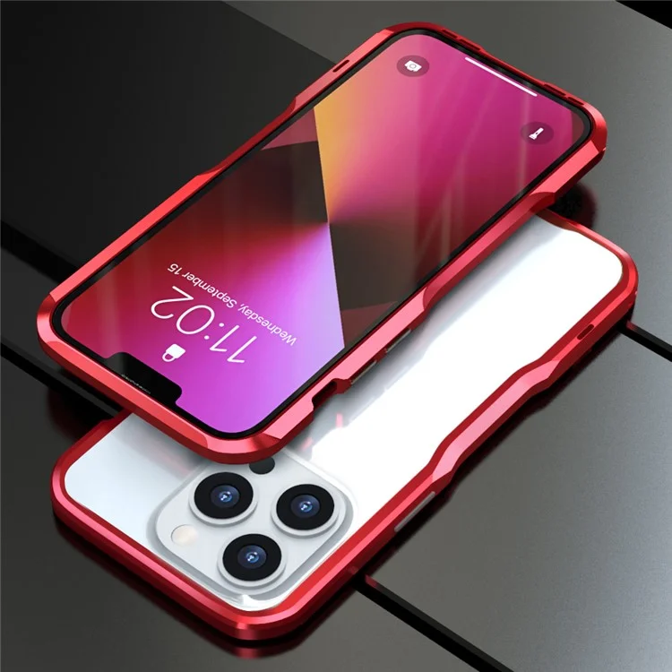 LUPHIE Shockproof Metal Frame Armor Bumper Case for iPhone 13 Pro Max 6.7 inch - Red