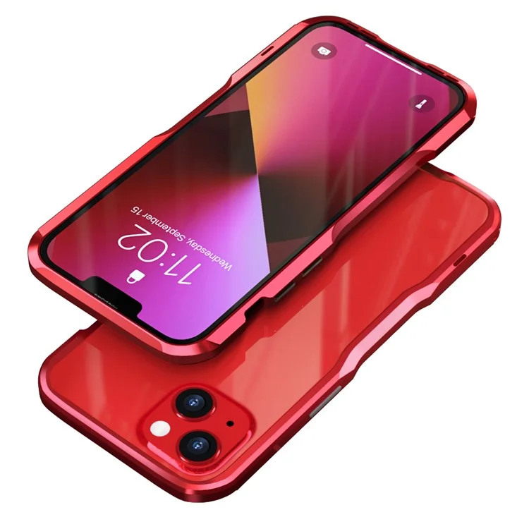 LUPHIE Slim Cool Design Raised Edge Protection Metal Bumper Case for iPhone 13 6.1 inch - Red