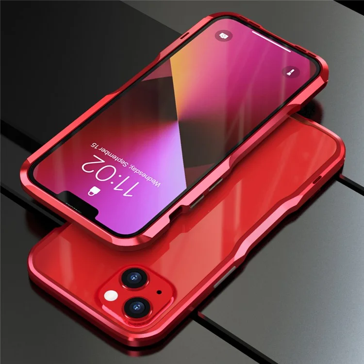 LUPHIE Slim Cool Design Raised Edge Protection Metal Bumper Case for iPhone 13 6.1 inch - Red