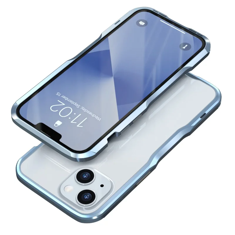 LUPHIE Slim Cool Design Raised Edge Protection Metal Bumper Case for iPhone 13 6.1 inch - Blue