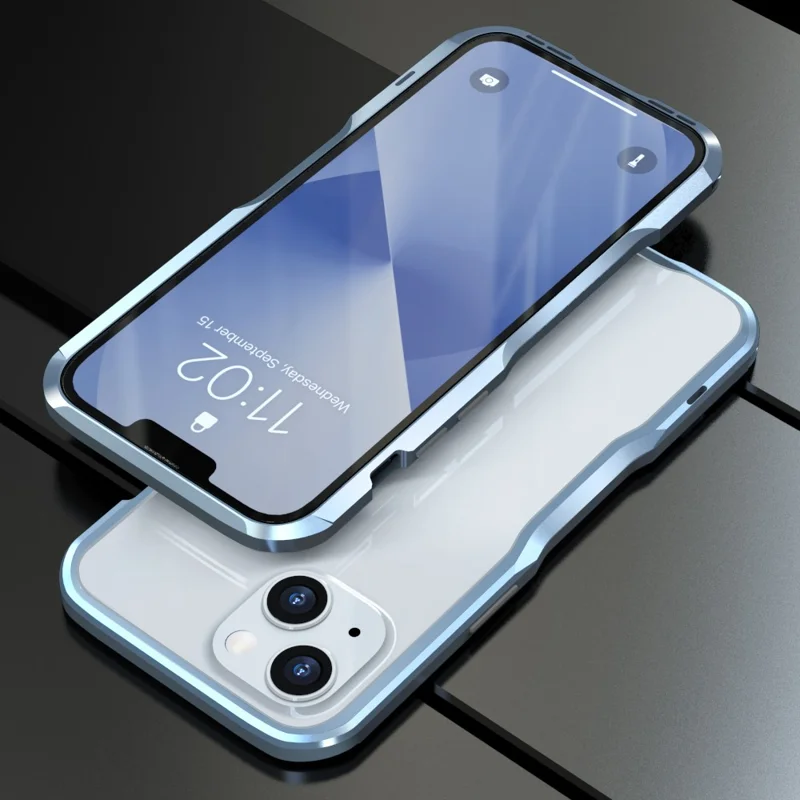 LUPHIE Slim Cool Design Raised Edge Protection Metal Bumper Case for iPhone 13 6.1 inch - Blue