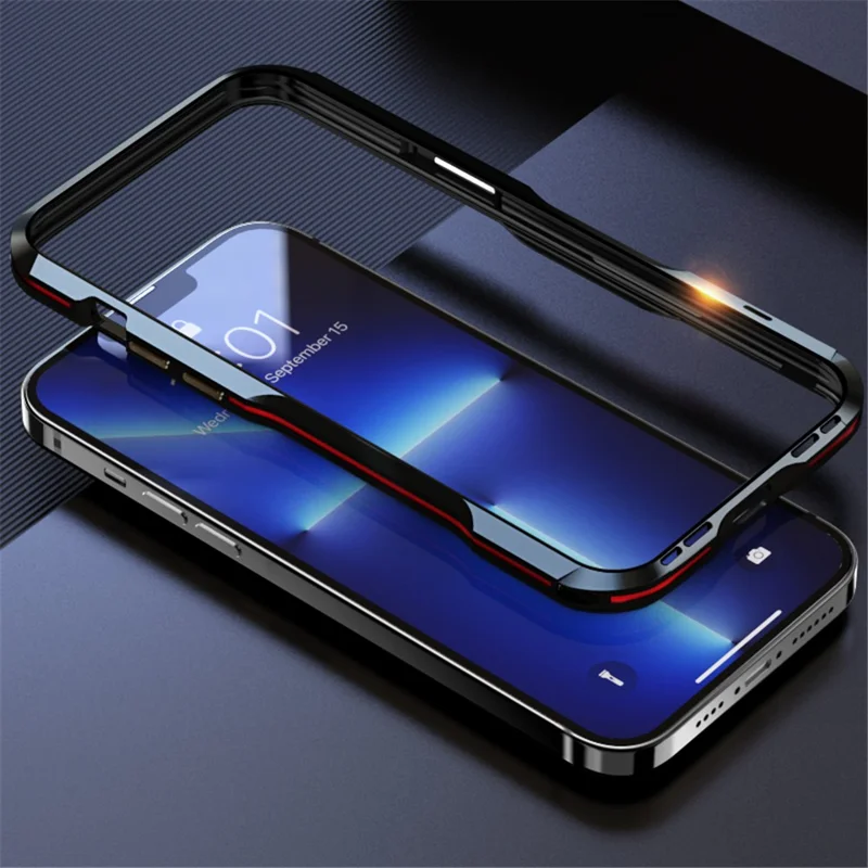 LUPHIE Slim Cool Design Raised Edge Protection Metal Bumper Case for iPhone 13 6.1 inch - Blue