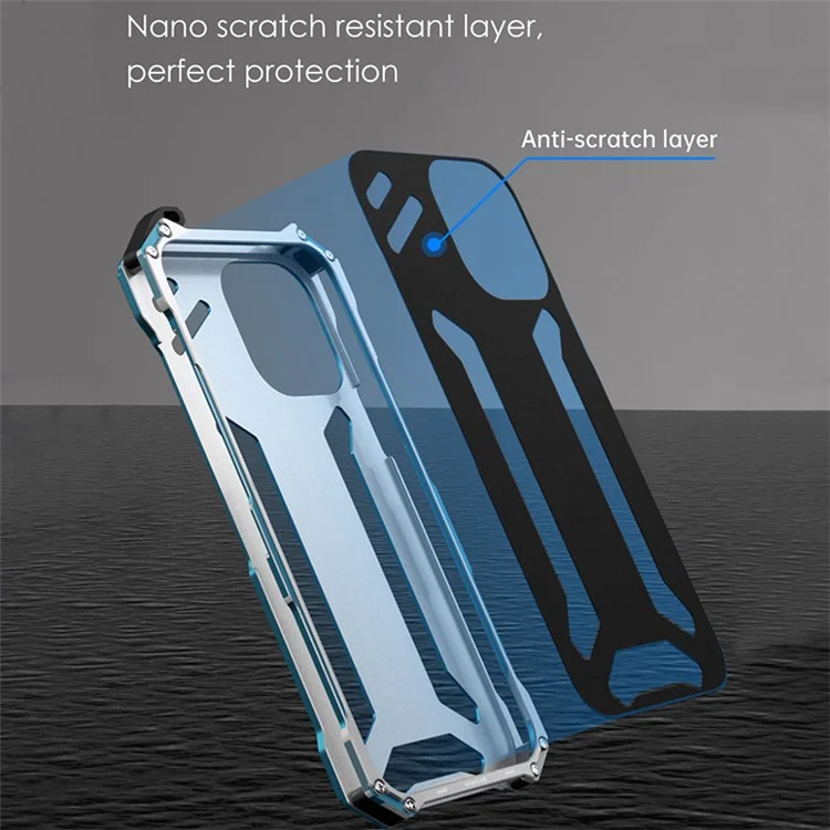 R-just Hollow Design Aluminum Metal Case Shockpereper Shockged Защитный Защитный Крышка Для Iphone 13 Pro 6,1 Дюйма - Синий