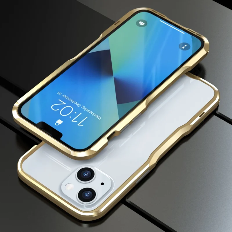 LUPHIE Slim Cool Design Shock Absorbent Metal Frame Bumper Cover for iPhone 13 mini 5.4 inch - Gold
