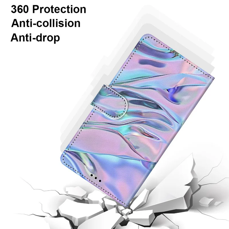 Pattern Printing PU Leather Stand Wallet Case Phone Cover for iPhone 13 6.1 inch - Fluorescent Watermark