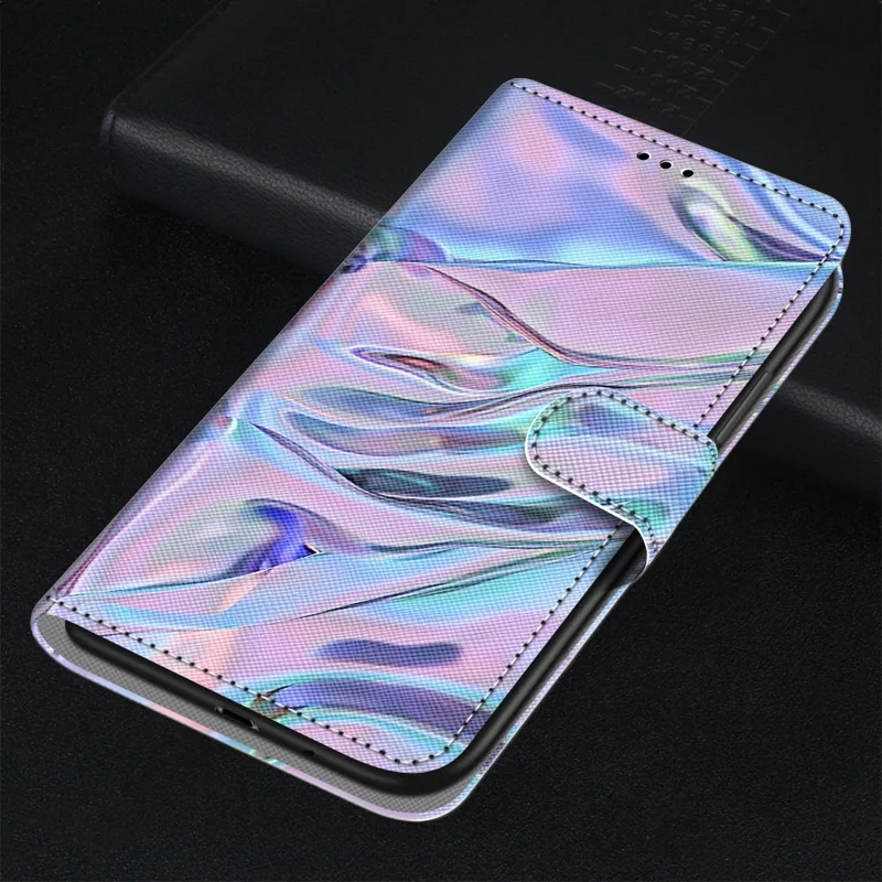 Pattern Printing PU Leather Stand Wallet Case Phone Cover for iPhone 13 6.1 inch - Fluorescent Watermark